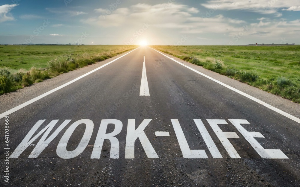 Fototapeta premium Work and life balance written on old road