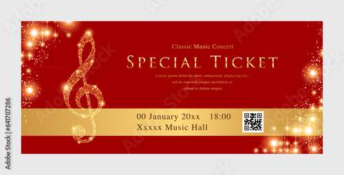 Shining treble clef and concert ticket
