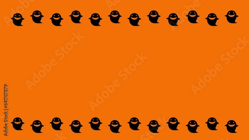 ハロウィン　ジャンプするゴースト　フレーム　黒　背景　オレンジ