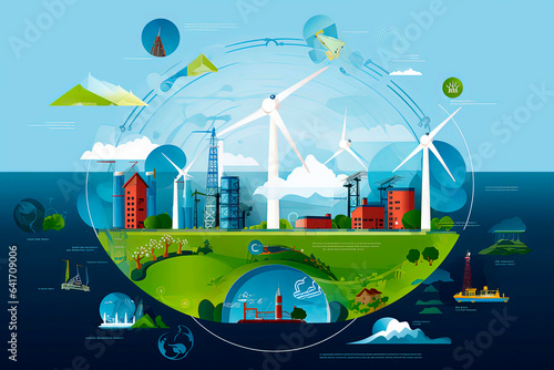 Generative AI vector graphic illustration representing renewable energy photo