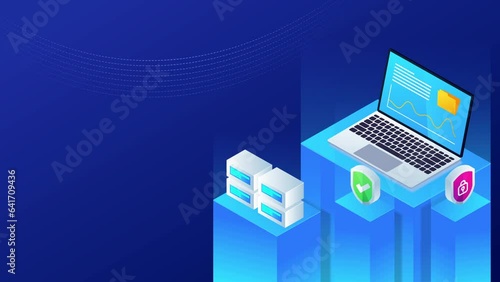 Laptop connected to internet . Virtual private network. Secure internet connection. encrypted data - 2D animation video clip