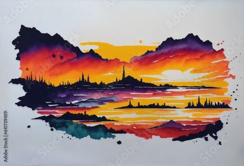 Abstract watercolor background with sunset theme. © Iqra