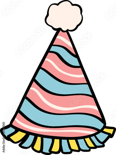 Cute birthday party hat doodle outline 