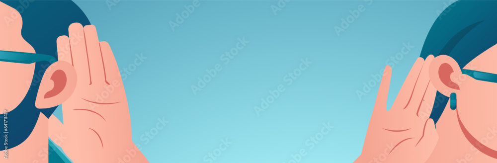 Vector of a woman and man hold hands near ear and listening carefully Vector of a woman and man hold hands near ear and listening carefully