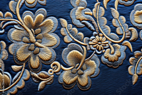 Intricate Details Unveiled: A Close-Up Texture of Embroidered Denim Fabric