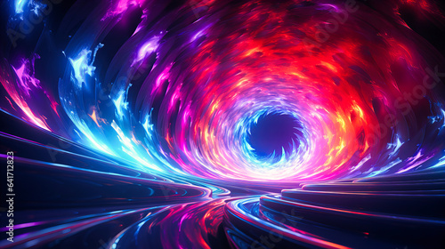 A whirlwind of neon spirals converging towards a radiant vortex center