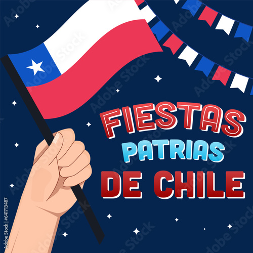 fiestas patrias de chile illustration design with hand holding chile flag