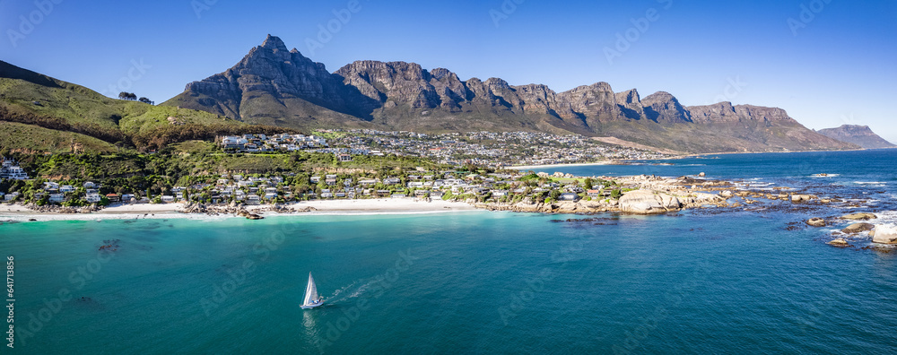 Fototapeta premium Aerial view of Clifton beach in Cape Town, Western Cape, South Africa