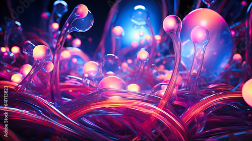 Ethereal neon bubbles, expanding, contracting, and merging in a dreamlike dance