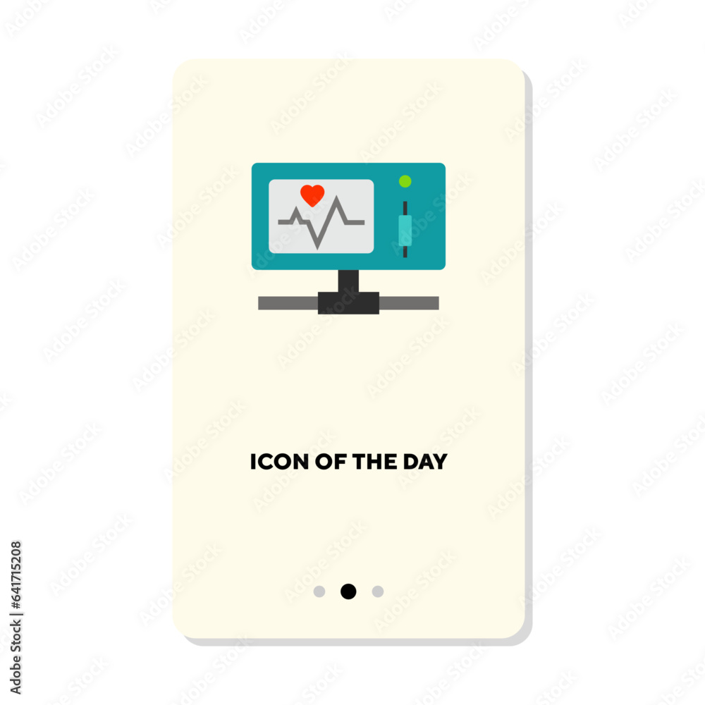 Heart disease prevention flat icon. Cardio monitor, cardiogram isolated sign. Medical examination, healthcare, diagnosis concept. Vector illustration symbol element