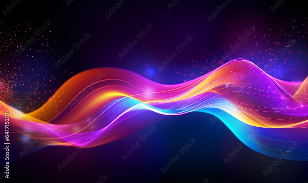 3d render, abstract neon background with glowing wavy lines and colorful bokeh lights, Generative AI - obrazy, fototapety, plakaty 