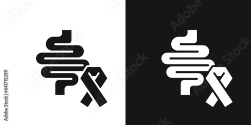 Colon cancer icon. Intestine and tape, colon disease