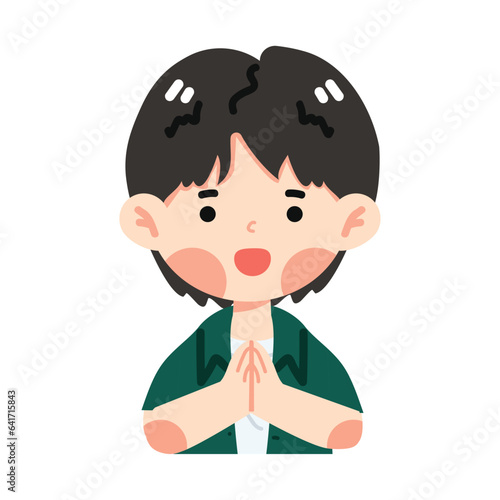 Kid boy raise hands to pay respect