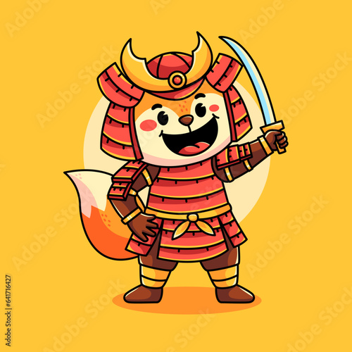 Cartoon samurai fox vector