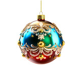 Kolorowa bombka na transparentnym tle.