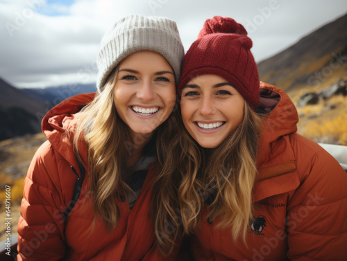 two woman travel with camper