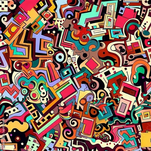Close Up of a Large Group of Different Abstract Fun Funky Whimsical Colorful Busy Ugly Spaghetti Psychedelic Cartoon Swirl Doodle Shapes Subconscious Creativity Expressive Art Forms Pattern Wonderland © Frank