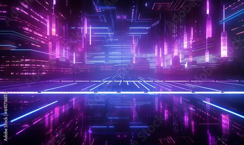 3d render, abstract urban background with glowing neon light, virtual reality cyber space, digital wallpaper, Generative AI