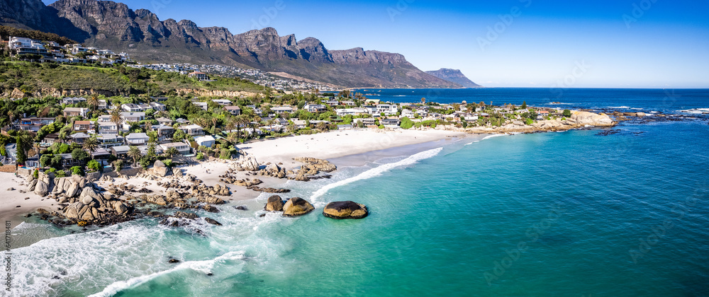 Fototapeta premium Aerial view of Clifton beach in Cape Town, Western Cape, South Africa
