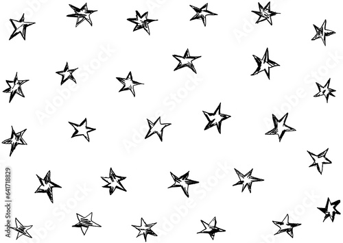 on a white background, stars drawn with a black outline