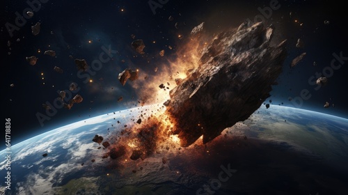 Gigantic asteroid heading towards earth, apocalypse and end times concept. Generative AI
