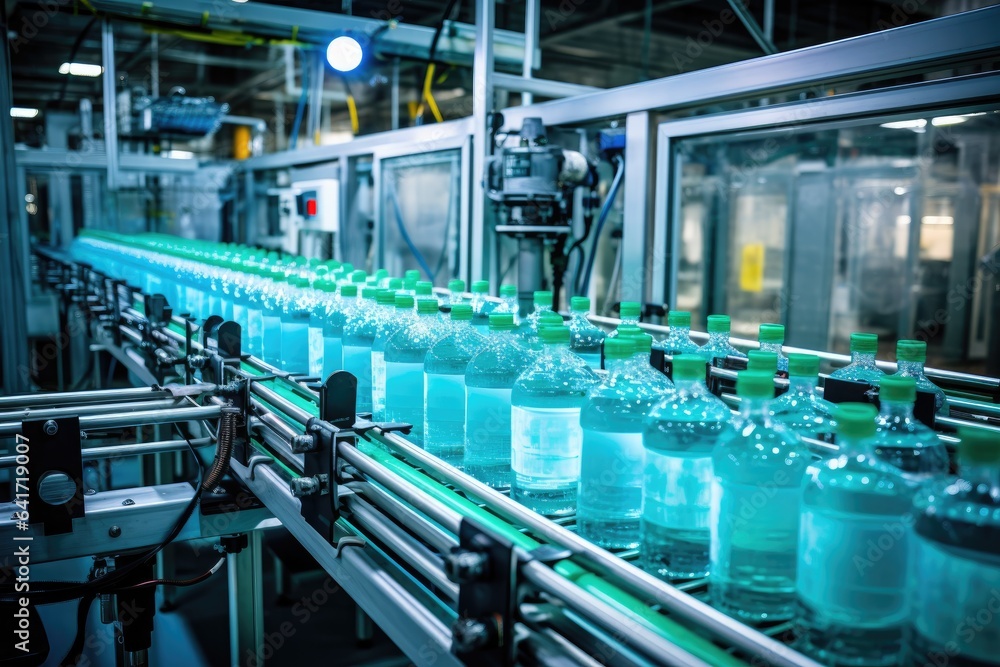 Process of beverage manufacturing on a conveyor belt at a factory. Process of beverage manufacturing on a conveyor belt at a factory.