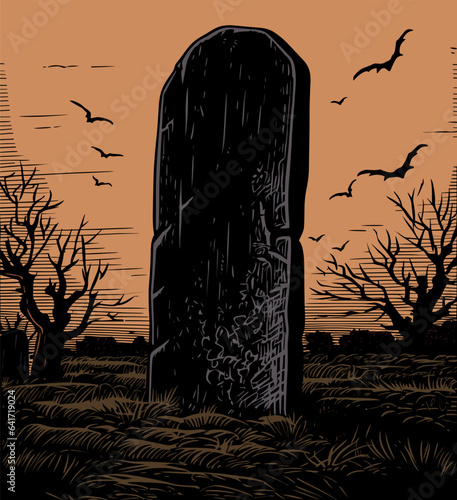 Tombstone at Night Colored