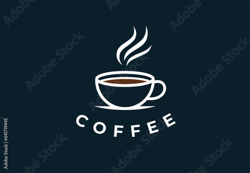 Coffee cup logo. Cafe mug icon. Latte symbol. Hot drink sign. Cappuccino emblem. Vector illustration.