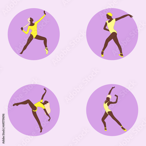 Set of girl dancers in dance poses
