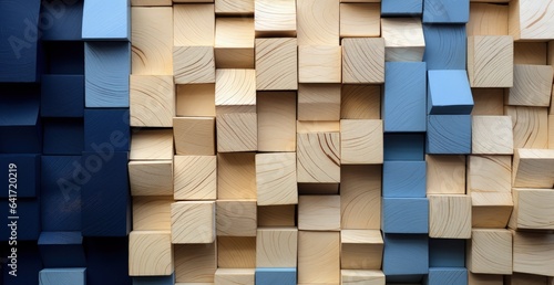 Acoustic studio wall from wooden blocks. Generative AI photo