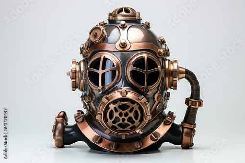 Antique diving helmet illustration, white background. Generative AI