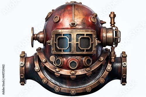 Antique diving helmet illustration, white background. Generative AI
