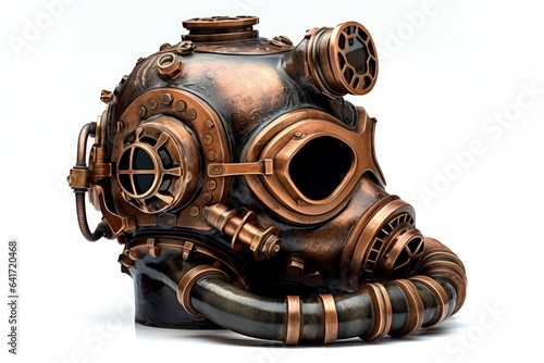 Antique diving helmet illustration, white background. Generative AI