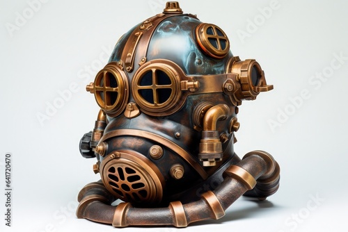 Antique diving helmet illustration, white background. Generative AI