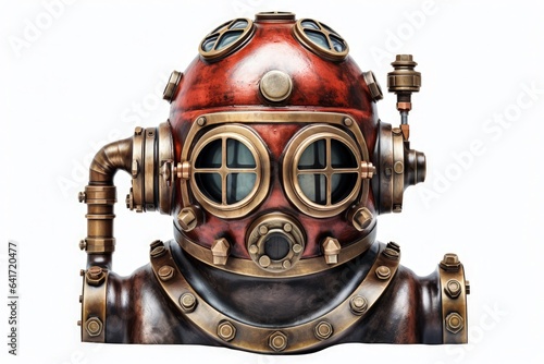 Antique diving helmet illustration, white background. Generative AI