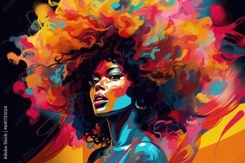 Beautiful black woman illustration, artistic concept with vibrant colors, African culture. Generative AI Beautiful black woman illustration, artistic concept with vibrant colors, African culture. Generative AI