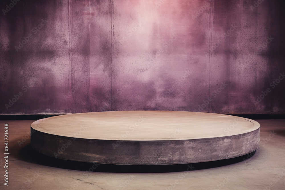 A round empty platform in an urban setting, showcasing its weathered and aged texture against a grunge stone backdrop. Urban Elegance. Weathered Round Platform A round empty platform in an urban setting, showcasing its weathered and aged texture against a grunge stone backdrop. Urban Elegance. Weathered Round Platform