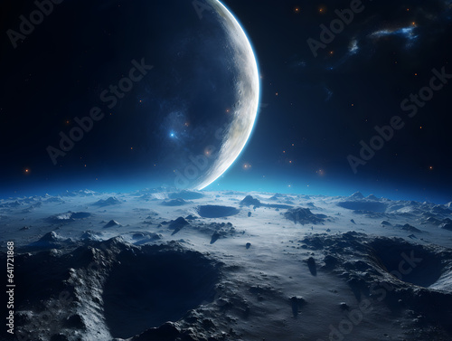 3d rendering of a planet in space with moon in the background
