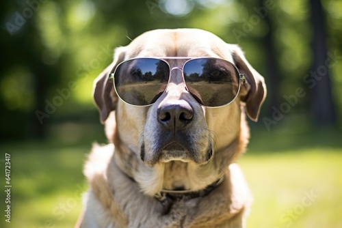 Dog in sunglasses takes on the role of a human on vacation © YouraPechkin