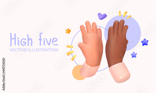 High five, clap your hands. Greetings. Multiethnic friendship. Celebration of victory, deal or success.Vector illustration	