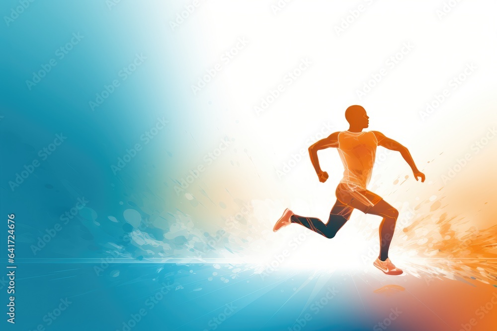 Fototapeta premium Bright colorful background, sports theme, running athlete.