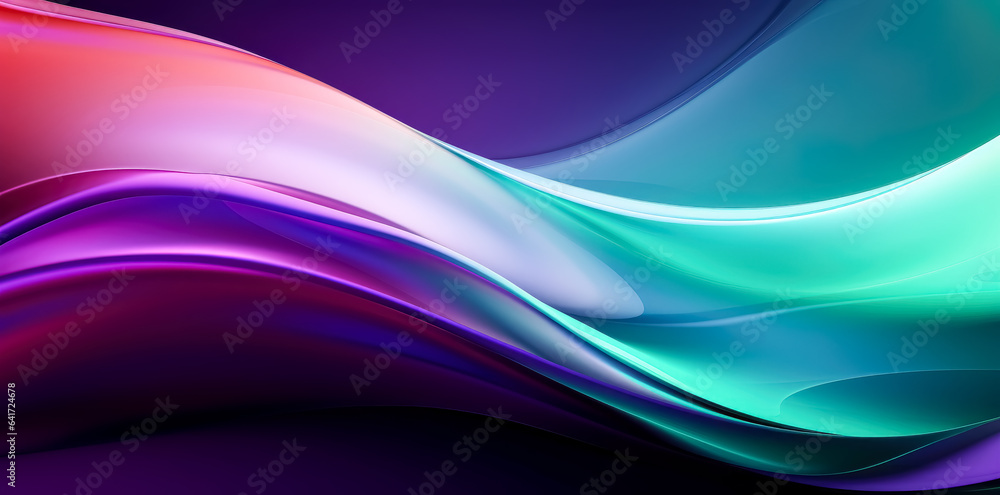 Fototapeta premium Abstract background with purple and blue wavy motion, color waves background on black. 