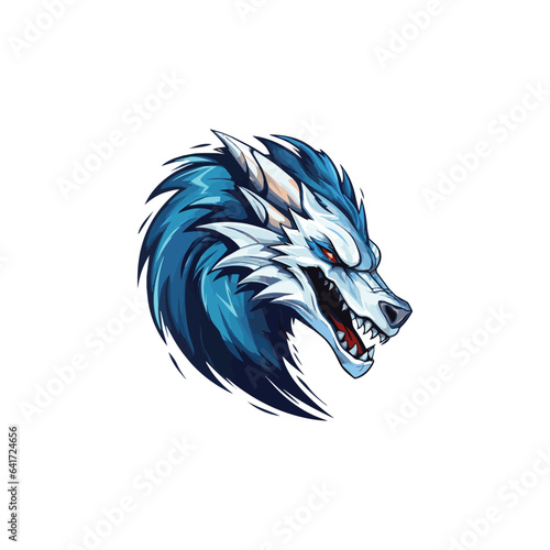 Modern dragon head mascot e-sports logo, T-shirt print design template vector illustration isolated on background