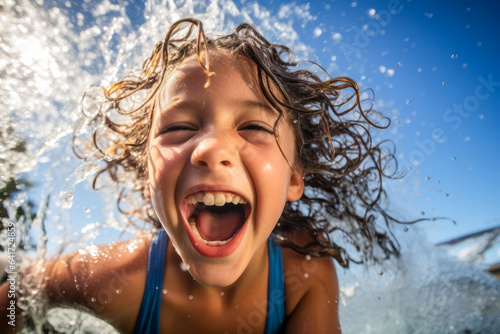 Little girl rejoicing in summer swimming, splashing water in background © Jaroslav Machacek