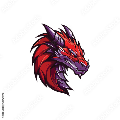 Angry red dragon head, dragon mascot logo vector illustration isolated on background, Chinese mythology creature character mascot, E-sports gaming team emblem or t-shirt print design
