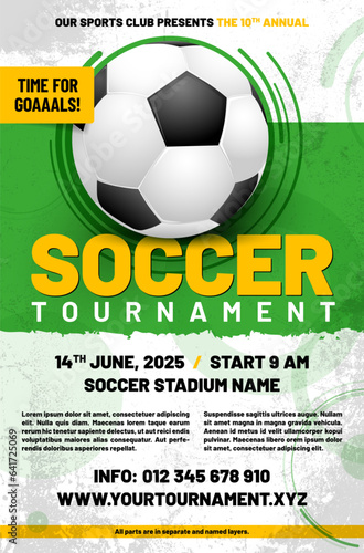 Soccer or football tournament poster template with ball