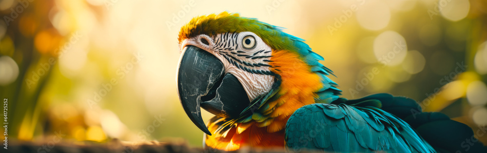 Fototapeta premium Vivid Close-up Portrait of Exotic Parrot with Captivating Colorful Plumage. Generated AI