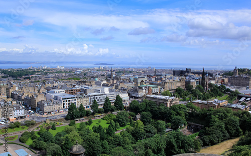 The high angle view of Edinburgh landscape from Edinburgh castle, Scotland, England. Travel and nature scene. © HO