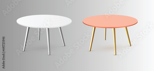 
Wooden round table isolated. Round coffee table or end table isolated with clipping path. Small round white table on white background