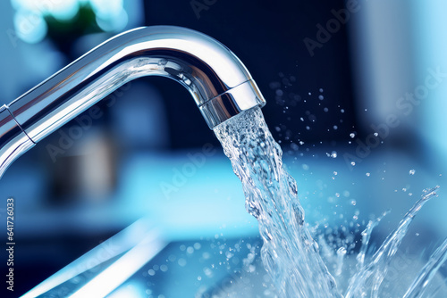 Steel chrome faucet with water flow © Jaroslav Machacek